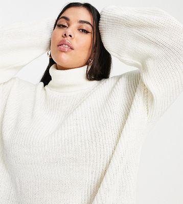 Vila Curve knitted roll neck sweater with volume sleeves in white