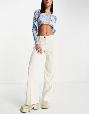 Bershka wide leg slouchy dad tailored pants in off white