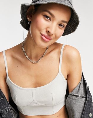 Emory Park cami crop top with bust seam detail-Grey