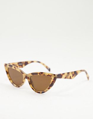 ASOS DESIGN bevelled cat eye sunglasses in milky tort-Brown