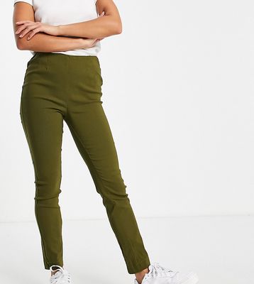 Vero Moda Petite slim high waisted pants in khaki-Green