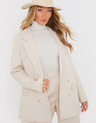 In The Style x Perrie Sian tailored blazer in camel - part of a set-Neutral