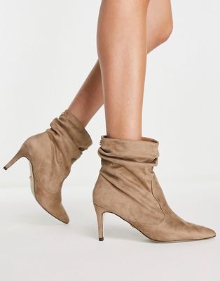 Lipsy ruched ankle low boot in camel-Neutral
