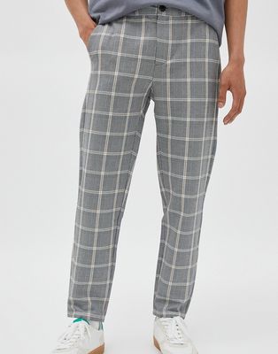 Pull & Bear checked pants in gray-Grey