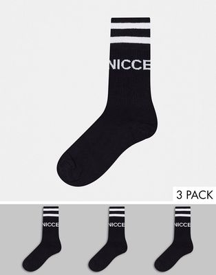 Nicce logo 3 pack sports socks in black