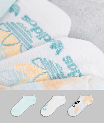 adidas Originals 3 pack no show socks in white and yellow marble wash