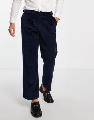 Selected Homme loose fit pants in navy cord