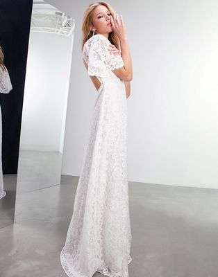 ASOS Edition Olivia lace flutter sleeve wedding dress-White