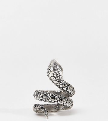 Reclaimed Vintage inspired ring with snake design and stones in silver exclusive at ASOS