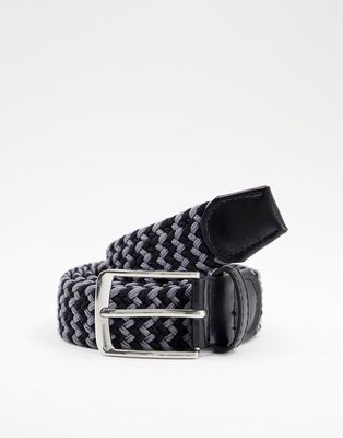 New Look elastic woven belt in dark gray-Grey