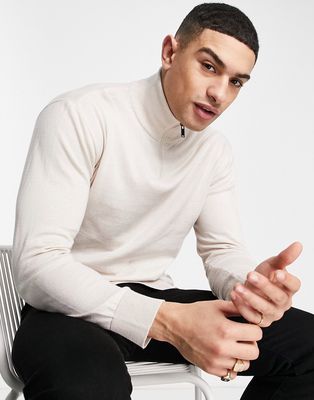 Pull & Bear knit with half zip in ecru-White