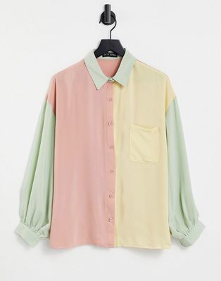 In The Style x Billie Faiers contrast oversized shirt in pastel multi