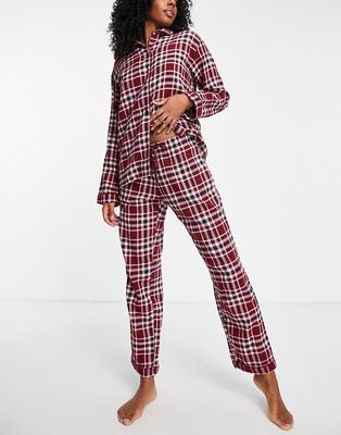 Monki check print shirt and pants pajama set in red