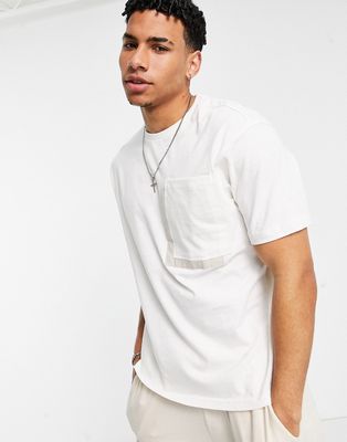 Another Influence boxy oversize pocket t-shirt in ecru-White