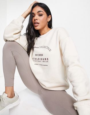 ASOS Weekend Collective oversized sweatshirt with arch logo in ecru - part of a set-Neutral