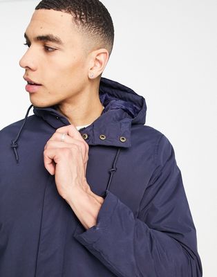 Harry Brown concealed zip hooded trench-Navy
