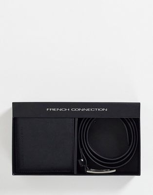 French Connection logo wallet and leather belt gift set in black