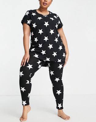Yours T-shirt and leggings pajama set in black and white star print