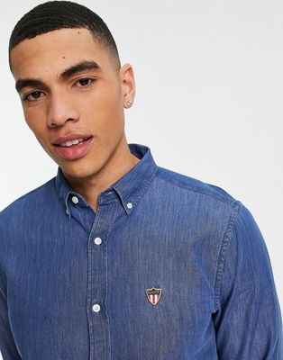 GANT regular fit shirt with small shield logo in blue denim