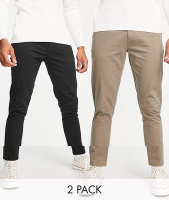 ASOS DESIGN 2 pack skinny chinos in washed brown and black save-Multi