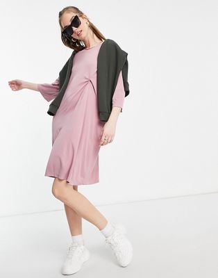 Native Youth rouched dress in dusky pink