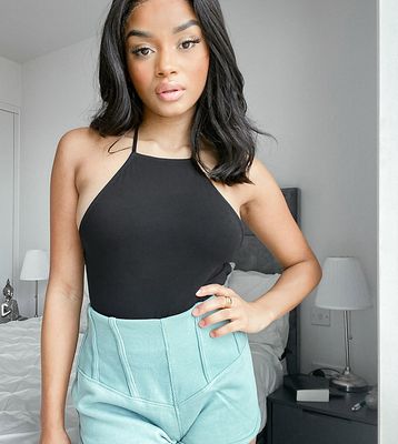 Missguided Petite two-piece corset detail shorts in sage-Green