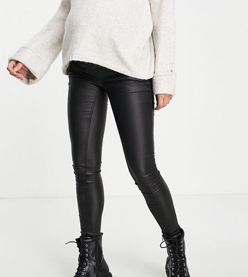 Mamalicious Maternity coated skinny jeans in black