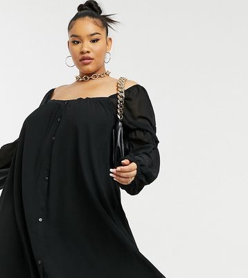 In The Style Plus x Lorna Luxe mini swing dress with button detail in black
