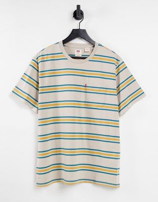 Levi's pocket t-shirt in yellow stripe-Multi