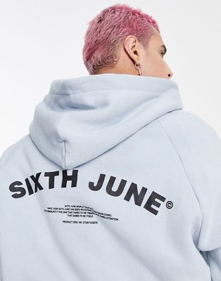 Sixth June curved logo backprint hoodie in blue