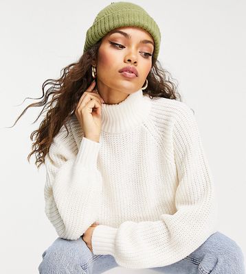 Noisy May Petite high neck knitted sweater in cream-White