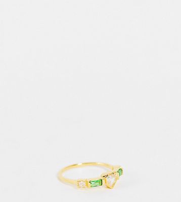 Reclaimed vintage inspired heart ring with emerald stones in sterling silver gold plate