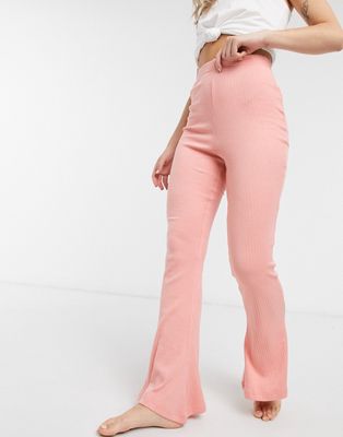 In The Style x Billie Faiers loungewear ribbed flare pants in blush-Pink