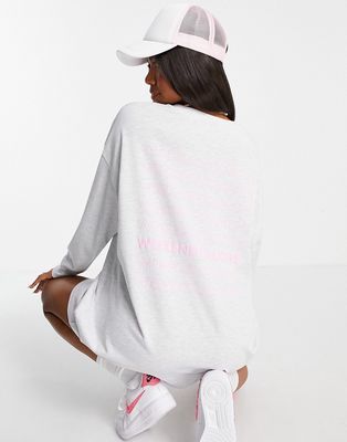 ASOS Weekend Collective oversized t-shirt dress with long sleeve and stacked logo in ice heather-Grey