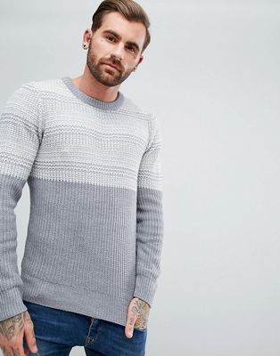 Another Influence Jacquard Block Knitted Sweater-Gray