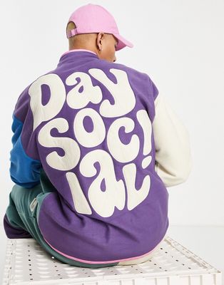 ASOS Daysocial oversized sweatshirt in color block polar fleece with large back print in purple - part of a set