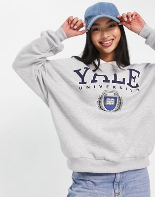 Pull & Bear oversized Yale varsity sweatshirt with collar in gray