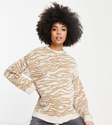 ASOS DESIGN Maternity crew neck sweater with animal pattern in beige-Neutral