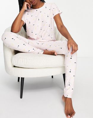 Loungeable sheep long pajama set in pale pink