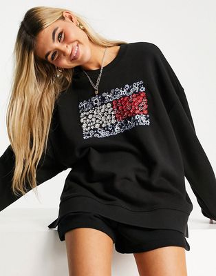 Tommy Jeans oversized embroidered logo sweatshirt in black