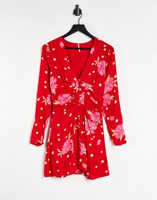 Free People date night mini dress in floral spot print-Red