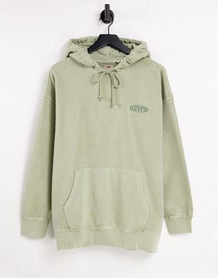 Levi's split collar hoodie with logo in tea green