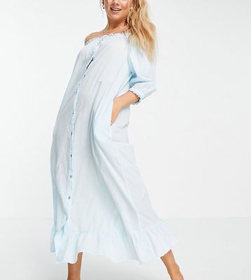 Y.A.S Exclusive sleep dress with ruffle hem in blue-Pink