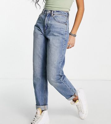 ASOS DESIGN Petite high waist 'slouchy' mom jeans in stonewash-Blues