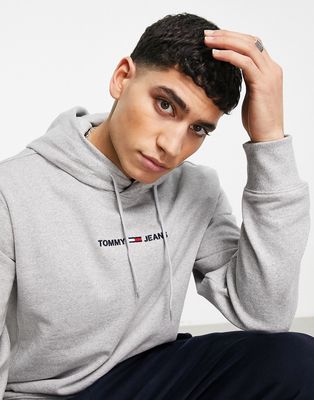 Tommy Jeans straight logo hoodie in gray