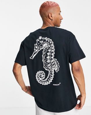 HNR LDN seahorse backprint oversized t-shirt-Black