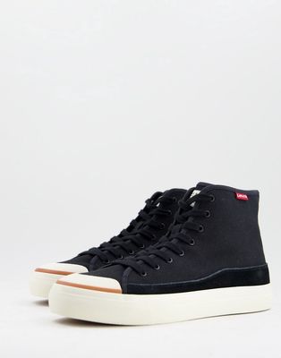 Levi's squire suede mix hi-top sneakers with red tab in black