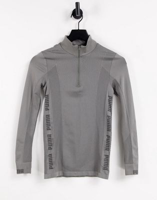 Puma Training Evoknit seamless 1/4 zip top in charcoal gray-Grey