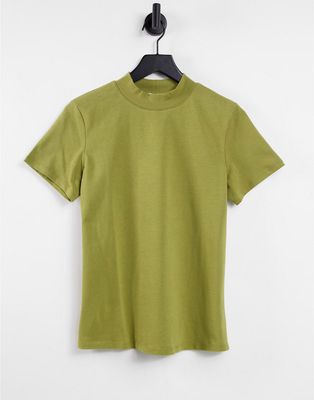 NA-KD high neck T-shirt in olive green