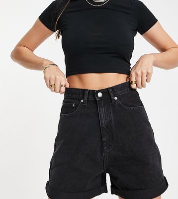 ASOS DESIGN Tall denim high rise 'slouchy' mom shorts in washed black